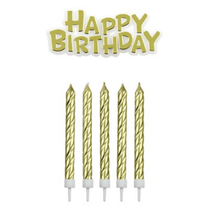 Conj. Ouro Happy Birthday + 16 velas