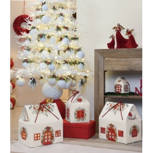 Caixa Casinha Natal com cordão 33x25x19cm